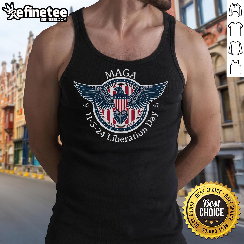 Alt Text: Hot Trump Won 2024 MAGA Liberation Day tank top featuring President 45-47 design, perfect for patriotic events.