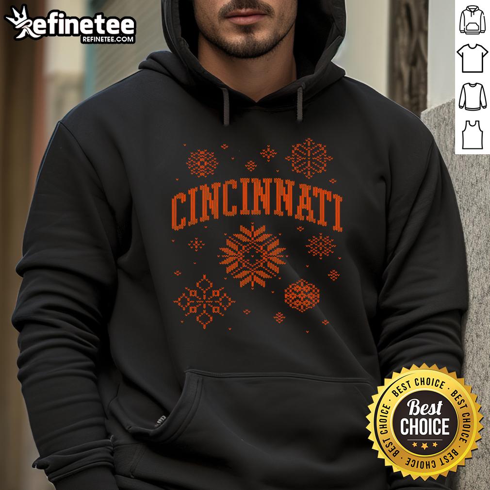Cozy Nice-A-Very-Cincinnati-Christmas-Hoodie featuring festive designs, perfect for holiday celebrations in Cincinnati.