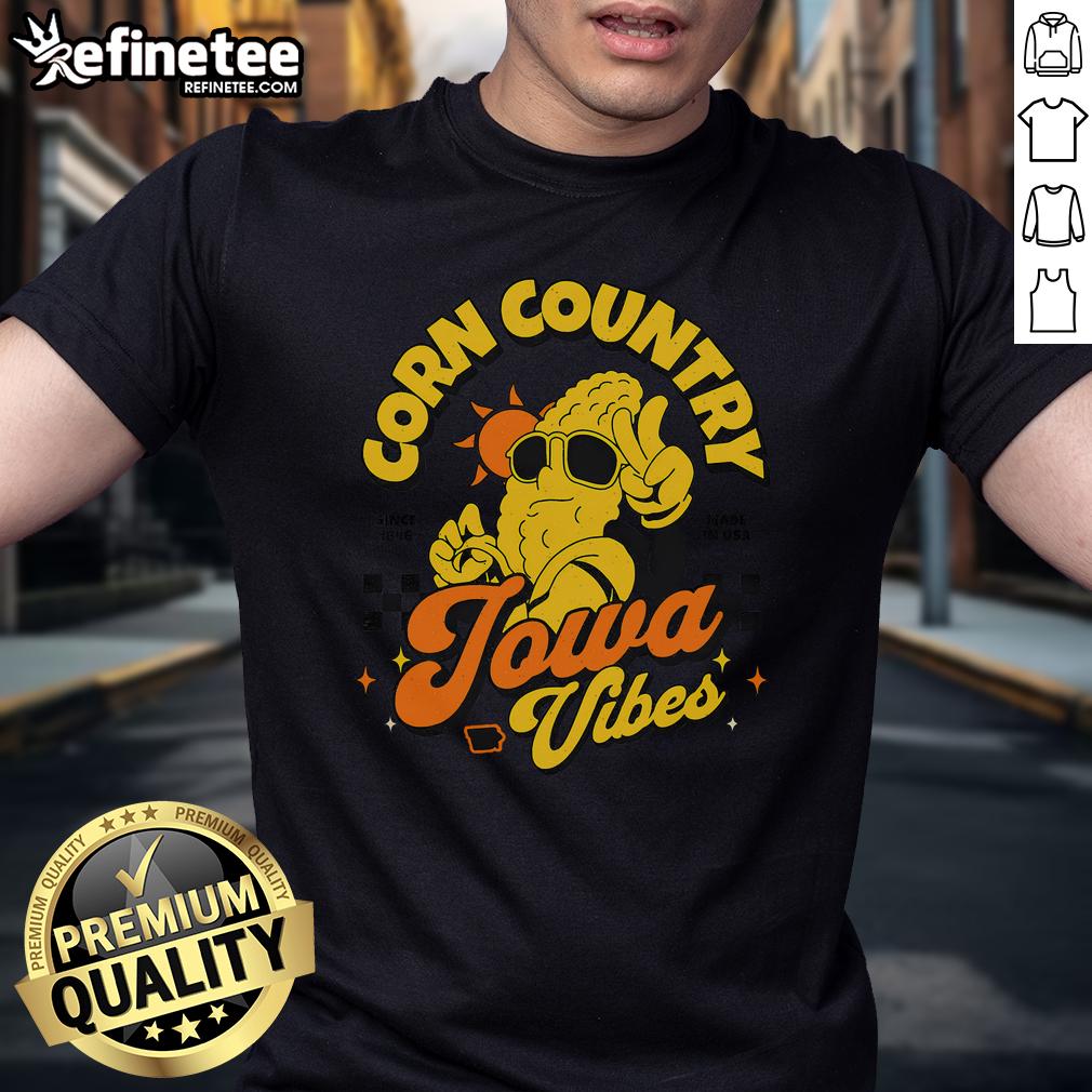 Nice Corn Country Iowa vibes t-shirt celebrating Iowa farming since 1846 with vibrant cornfield design.