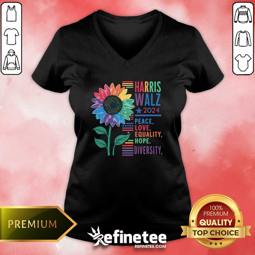 Nice Harris Walz 2024 Peace Love Equality Hope V-neck