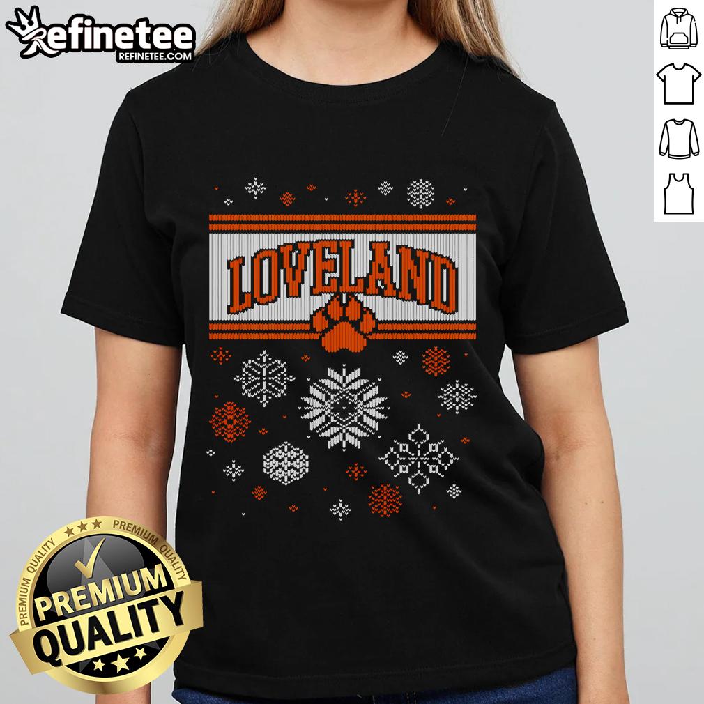 Nice Loveland Ugly Christmas Sweatshirt for ladies featuring festive graphics, perfect for holiday gatherings.