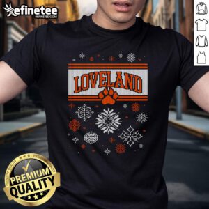Festive Loveland Ugly Christmas Sweatshirt T-Shirt featuring colorful holiday graphics and a cozy design for winter wear.