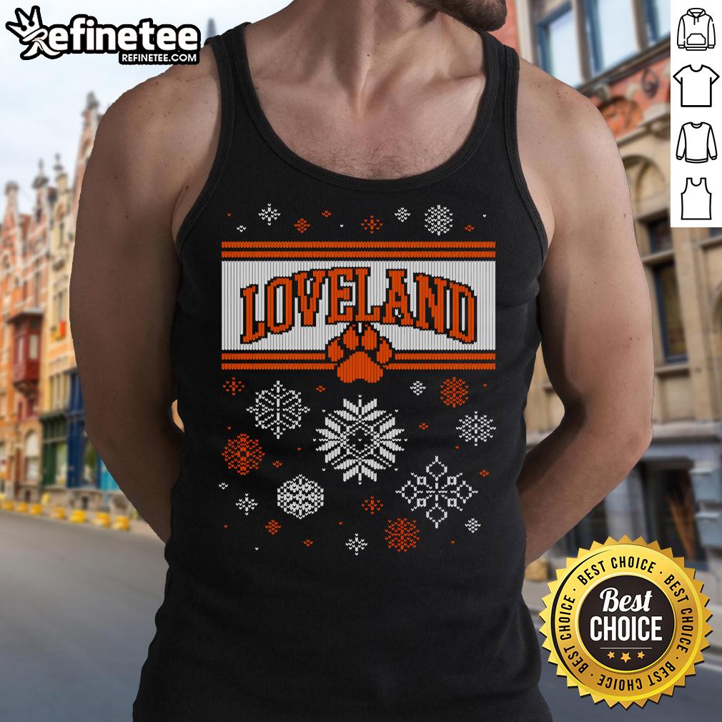 Festive Nice Loveland Ugly Christmas Sweatshirt Tank Top for holiday parties and cozy winter gatherings.