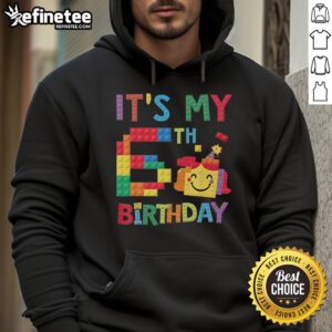 Child wearing a hoodie celebrating 6th birthday with brick blocks, featuring 'Nice Master Builder' design.