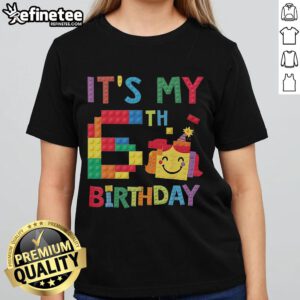 Nice Master Builder 6th Birthday Tee featuring colorful brick blocks for kids' celebrations and fun.
