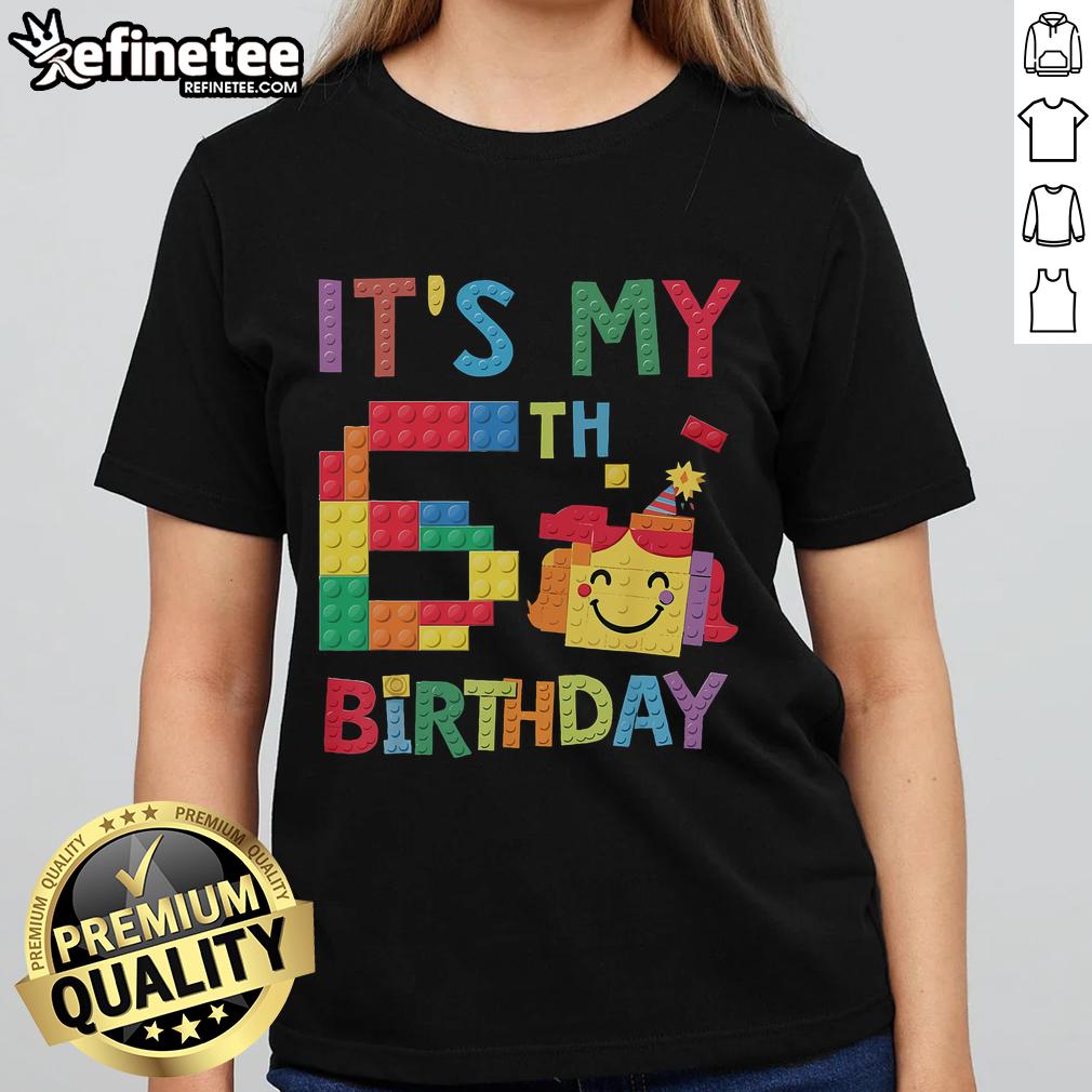 Nice Master Builder 6th Birthday Tee featuring colorful brick blocks for kids' celebrations and fun.
