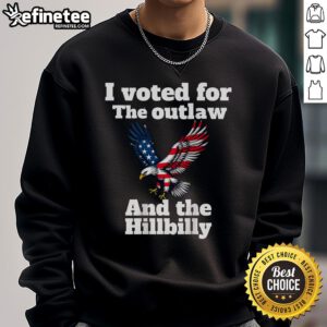 JD Vance sweatshirt featuring 'I Voted For Outlaw Hillbilly' design, celebrating Trump as President Elect.