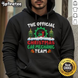 Christmas-themed auto repair team in hoodies fixing cars, showcasing a festive spirit in the mechanic shop.