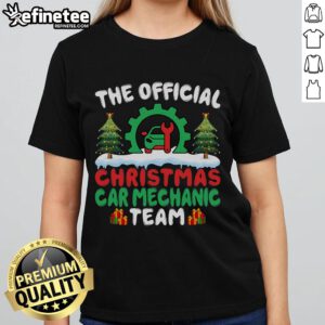 Christmas-themed auto repair team fixing cars in a garage, showcasing holiday spirit and teamwork. Nice Xmas car mechanic team.