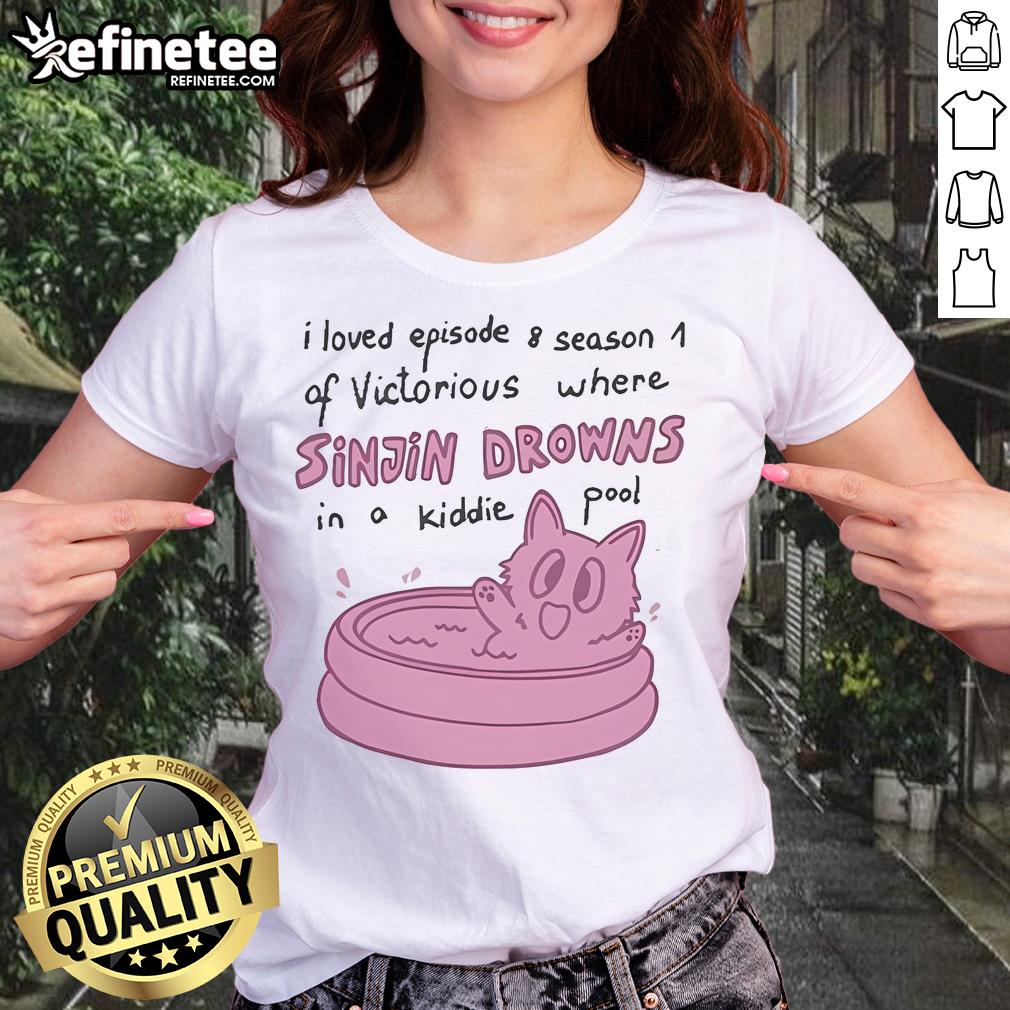 Official I Love Episode 8 Season 1 of Victorious ladies tee featuring Sinjin in a kiddie pool scene.