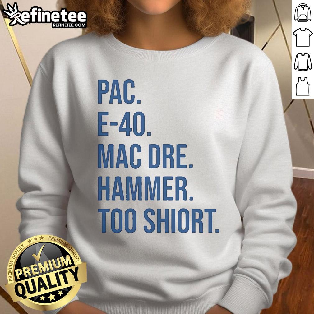 Official Pac E 40 Mac Dre Hammer Too Short sweatshirt featuring vibrant graphics and a stylish design for fans.
