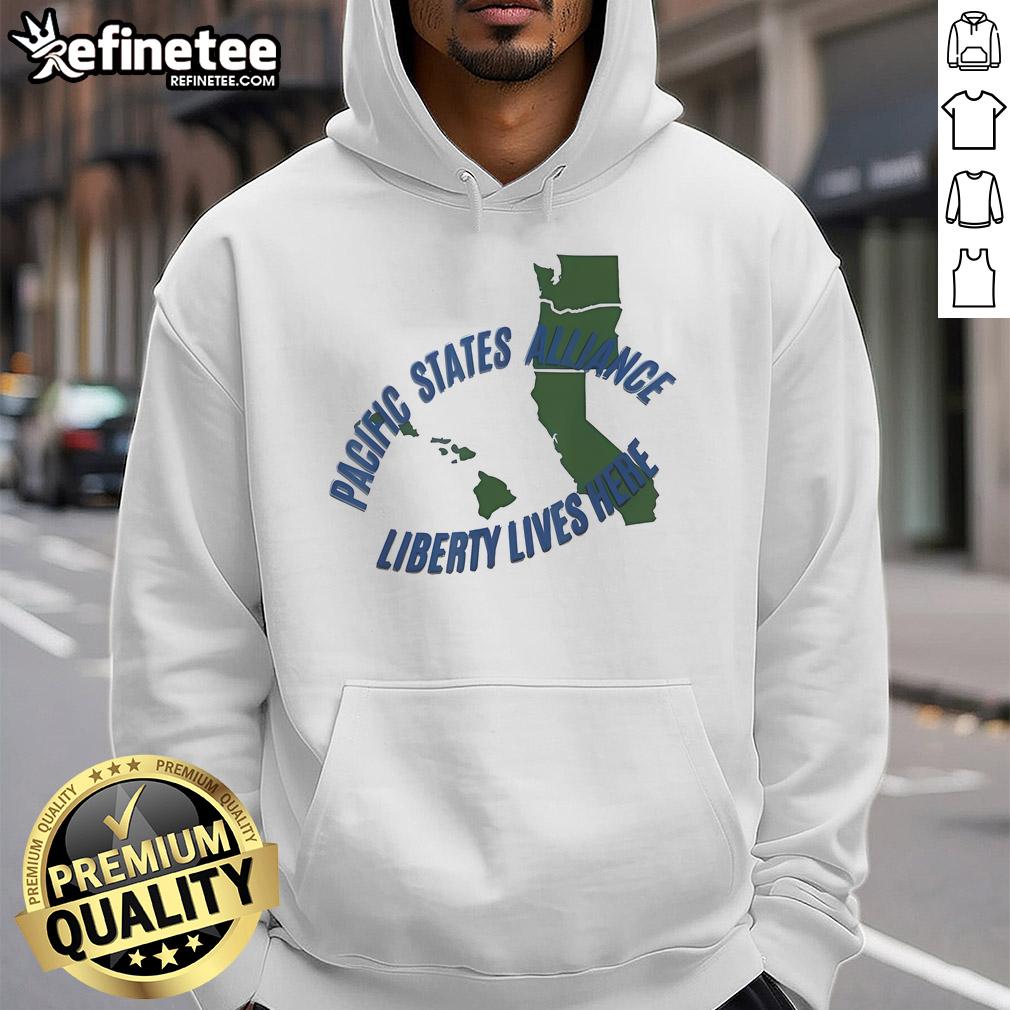 Alt Text: Official Pacific States Alliance Liberty Lives Here Map Hoodie showcasing a unique design and vibrant colors.