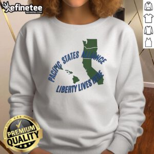 Alt Text: Official Pacific States Alliance Liberty Lives Here Map Sweatshirt in vibrant colors, showcasing a detailed map design.