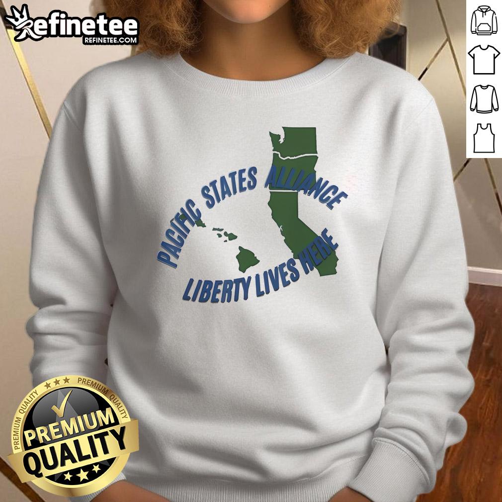 Alt Text: Official Pacific States Alliance Liberty Lives Here Map Sweatshirt in vibrant colors, showcasing a detailed map design.