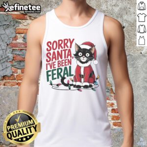 Official Sorry Santa I've Been Feral Christmas tank top featuring a cute Santa cat design for Christmas 2024.
