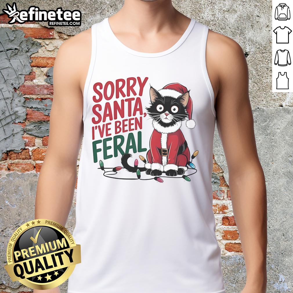 Official Sorry Santa I've Been Feral Christmas tank top featuring a cute Santa cat design for Christmas 2024.