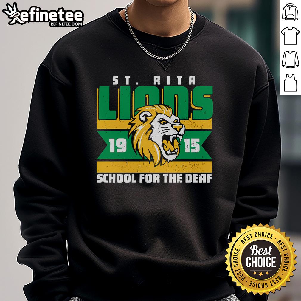 Official St. Rita School for the Deaf Lions 19-15 sweatshirt featuring school colors and logo, perfect for supporters.