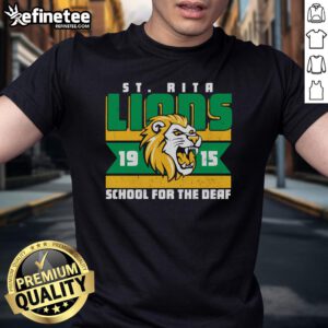 Official St Rita School For The Deaf Lions 19 15 T-Shirt featuring vibrant school colors and logo for students and supporters.