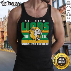 Official St. Rita School for the Deaf Lions 19-15 tank top featuring vibrant school colors and logo design.