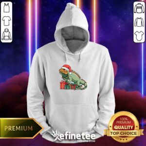 Premium Happy Merry Christmas Iguana Christmas Lights Presents Hoodie