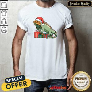Premium Happy Merry Christmas Iguana Christmas Lights Presents T-Shirt