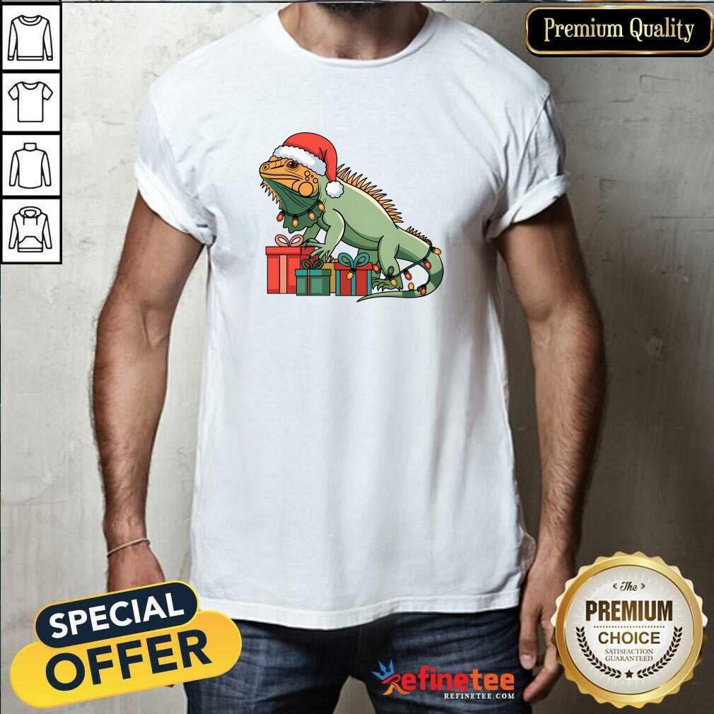 Premium Happy Merry Christmas Iguana Christmas Lights Presents T-Shirt