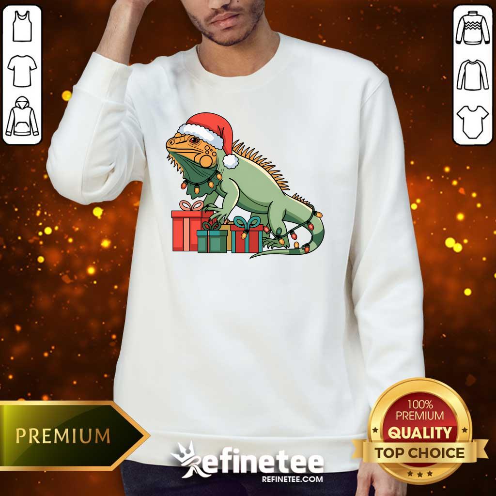 Premium Happy Merry Christmas Iguana Christmas Lights Presents Sweater