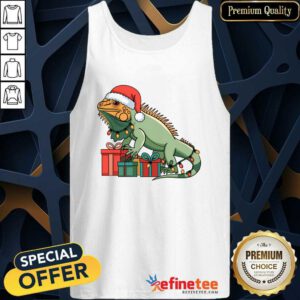Premium Happy Merry Christmas Iguana Christmas Lights Presents Tank-top