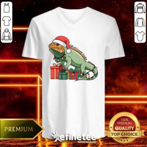 Premium Happy Merry Christmas Iguana Christmas Lights Presents V-neck