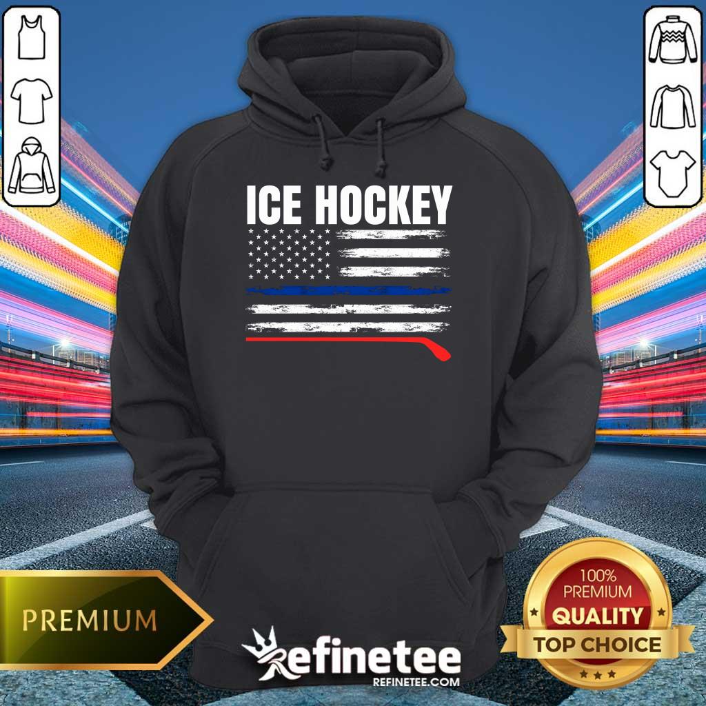 Premium Patriotic Ice Hockey Player USA Flag Hockey Stick Ice Hockey Hoodie