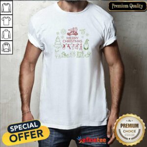 Pretty Merry Christmas Line Art T-Shirt