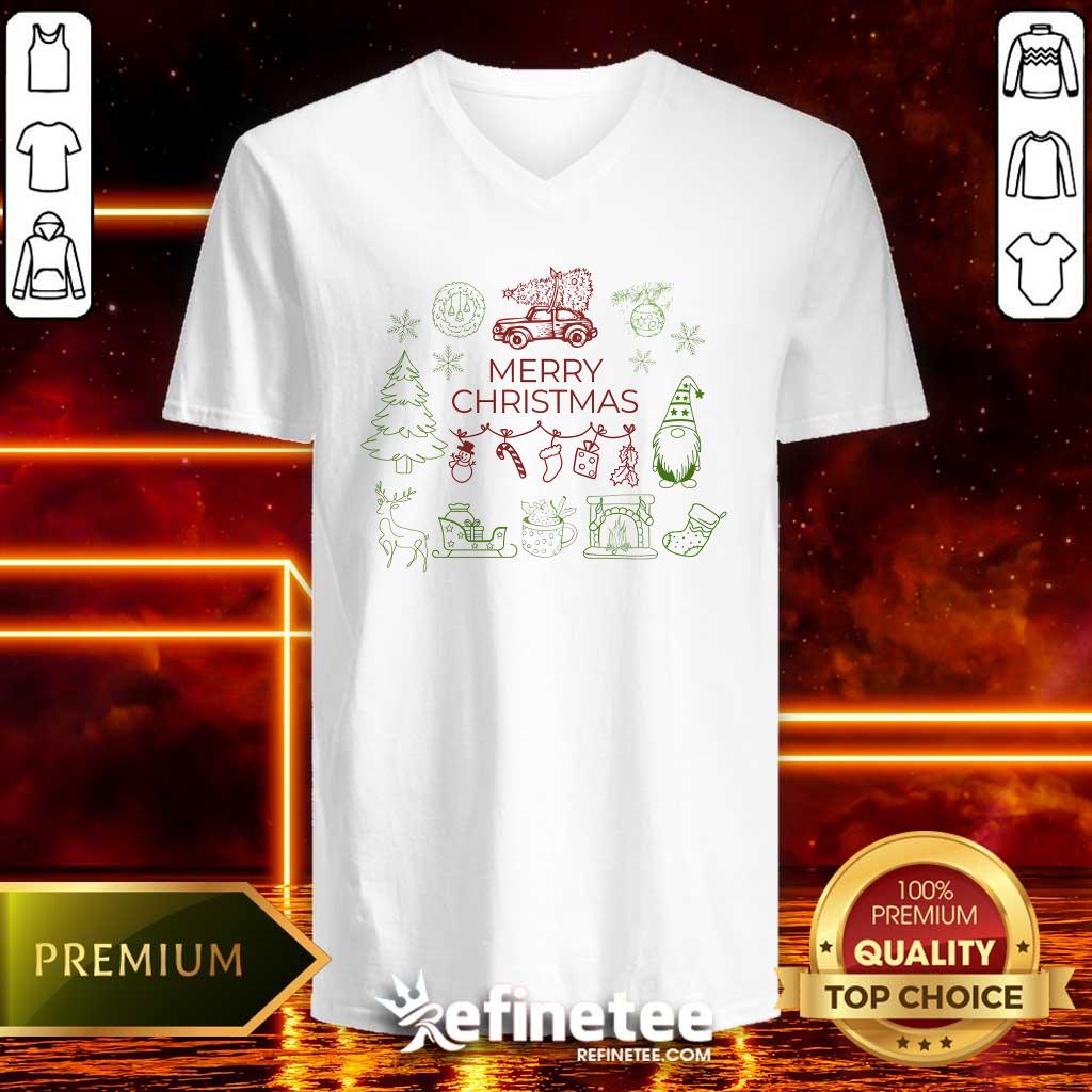 Pretty Merry Christmas Line Art V-neck