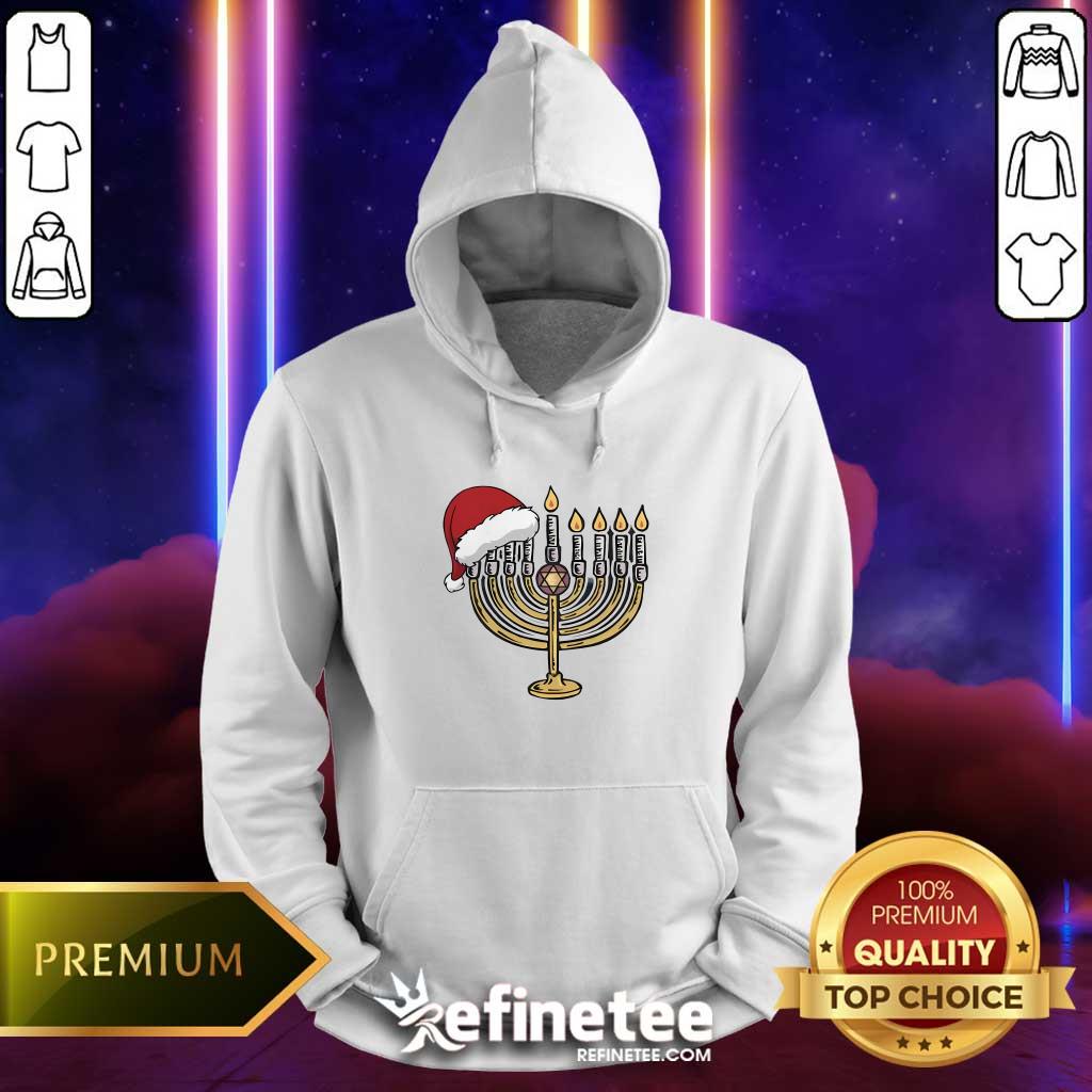 Top Happy Christmas Hanukkah Santa Hat Jewish Menorah Hoodie