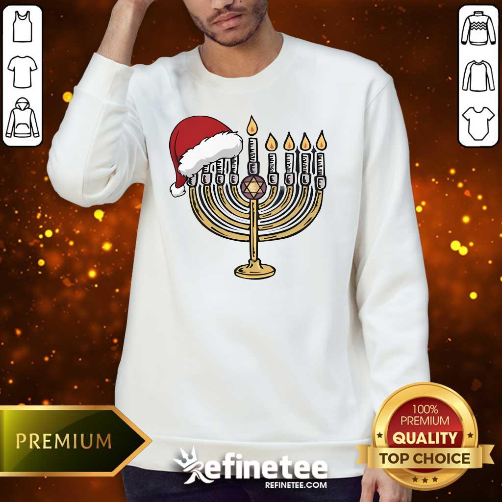 Top Happy Christmas Hanukkah Santa Hat Jewish Menorah Sweater