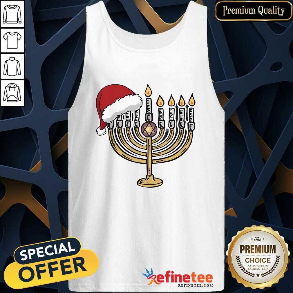Top Happy Christmas Hanukkah Santa Hat Jewish Menorah Tank-top
