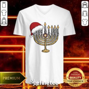 Top Happy Christmas Hanukkah Santa Hat Jewish Menorah V-neck