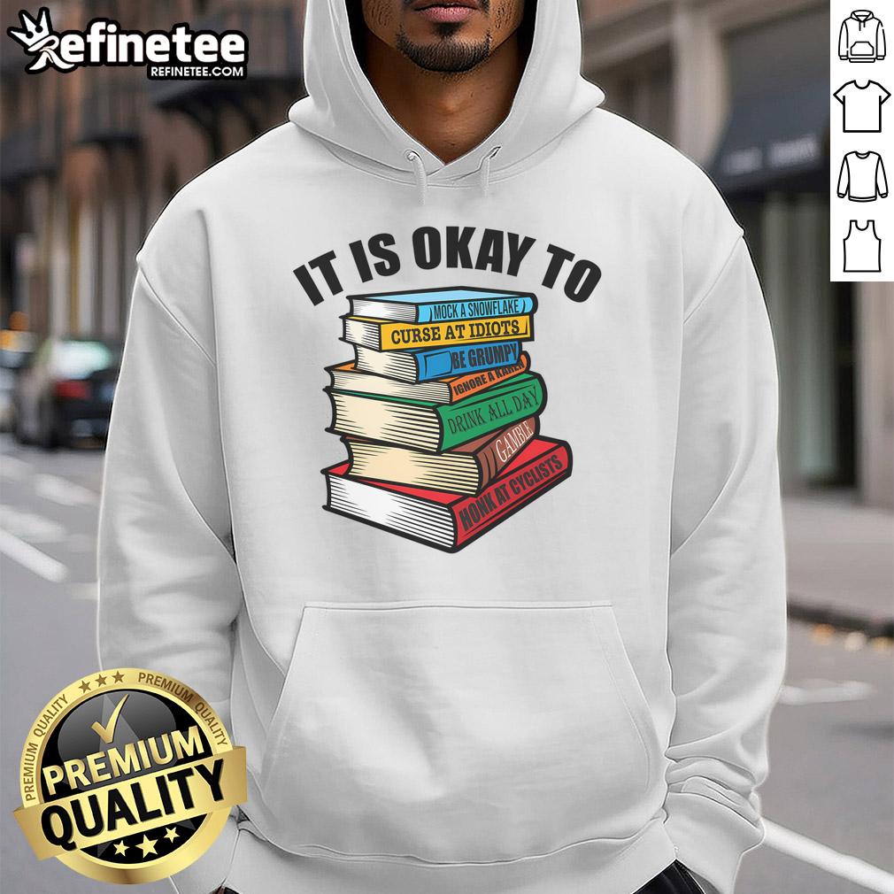 Funny book stack hoodie for grumpy people, featuring satirical humor designs perfect for humor lovers.