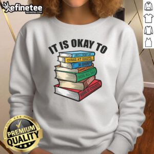 Alt Text: Humorous sweatshirt with stacked books titled 'Funny Book Stack' for satire-loving grumpy people.