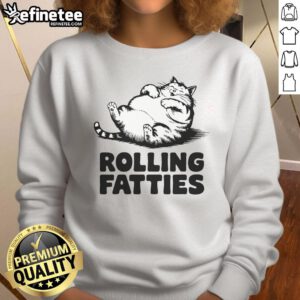 Funny cat rolling fatties on a cozy sweatshirt, perfect for cat lovers who appreciate humor and comfort.