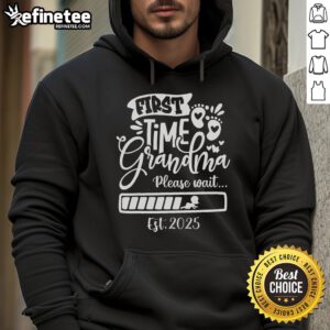 Funny First Time Grandma 2025 Loading Nana Baby Announcement Hoodie design with playful graphics and vibrant colors.