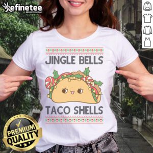 Funny Jingle Bells Taco Shells Christmas Ladies Tee featuring a festive taco design for holiday celebrations.
