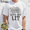 Funny Messy Christmas Lights on a 'Let's Get Lit' Xmas Pajamas T-Shirt, perfect for festive holiday celebrations.
