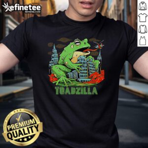 Funny Retro Japanese Toadzilla Monster Frog Attack T-Shirt featuring a whimsical toad design in vibrant colors.