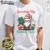 Funny Serving Up Holiday Cheer Pickleball Christmas T-Shirt featuring festive pickleball graphics and holiday designs.