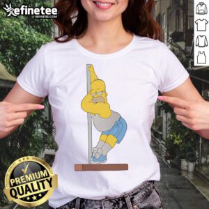 Funny Simpsons Homer pole dance graphic on a ladies tee, perfect for fans of The Simpsons and humorous apparel.