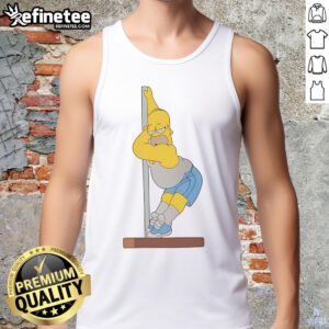Funny Simpsons Homer pole dance graphic on a stylish tank top, perfect for fans of The Simpsons and humorous apparel.