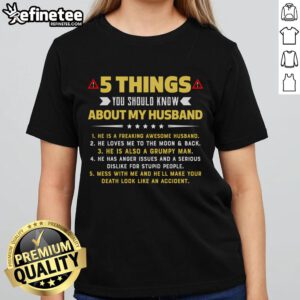 Funny husband ladies tee featuring '5 Things You Should Know About My Funny Husband' graphic design.