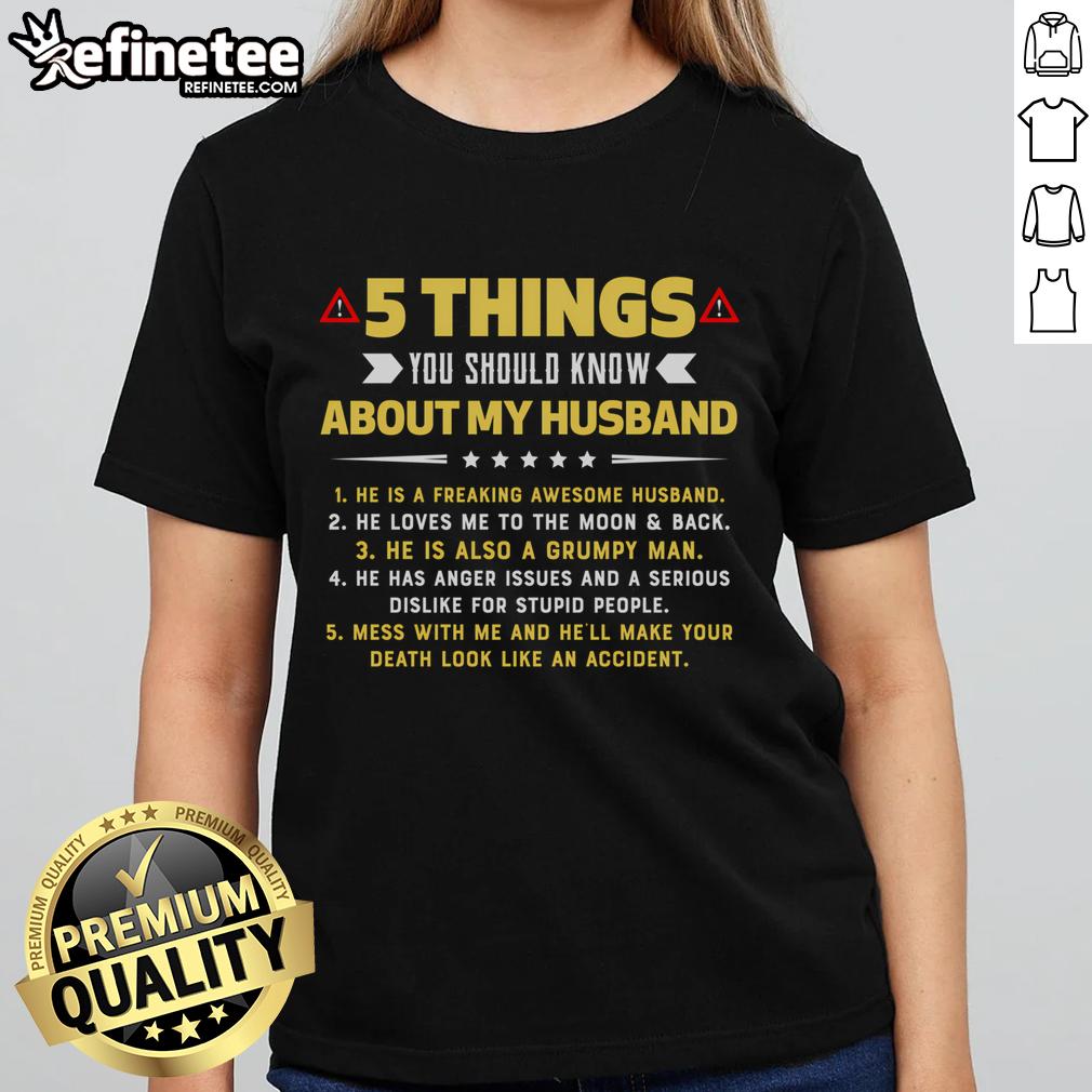 Funny husband ladies tee featuring '5 Things You Should Know About My Funny Husband' graphic design.