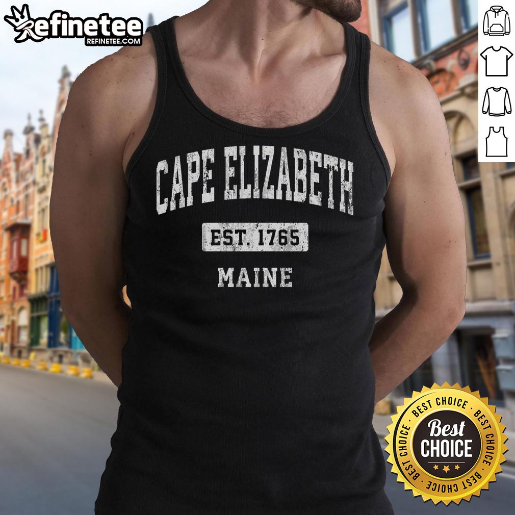 Vintage sports tank top featuring Cape Elizabeth, Maine design, perfect for casual summer outings.