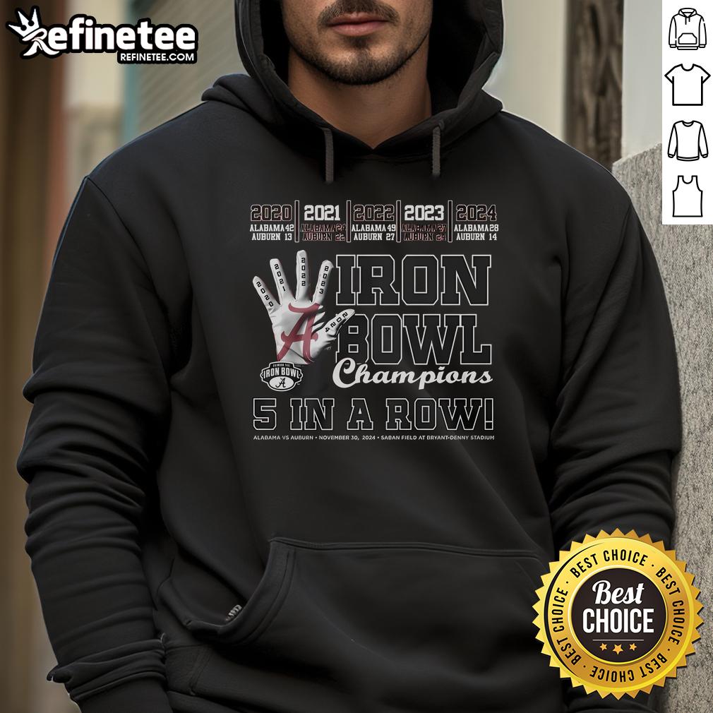Good Iron Bowl Champions 5 in a Row Limited Edition Hoodie featuring vibrant team colors and iconic championship logo.